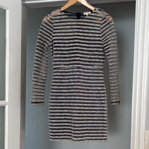 Just Me Mini Navy and Cream Striped Long Sleeve Dress